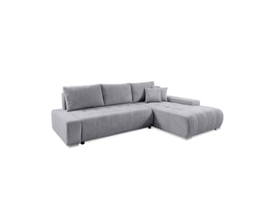 Canapé d'angle droit convertible ULTRA  4 places Velours côtelé gris avec coffre de rangement