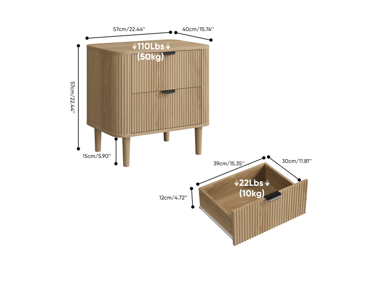  Table de chevet 57x40x57 cm à 2 tiroirs décor chêne naturel  - Conforama C