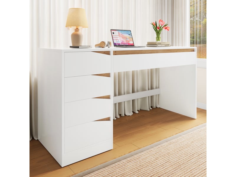  Bureau 140×50 cm, surface de travail importante, équipé de 5 tiroirs intégrés pour rangement Fay Lum - Conforama D