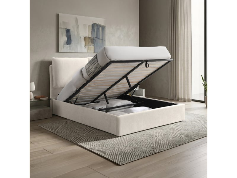  Lit double en tissu beige avec coffre 140x190 cm ZYRA-140X190-BEI - Conforama B