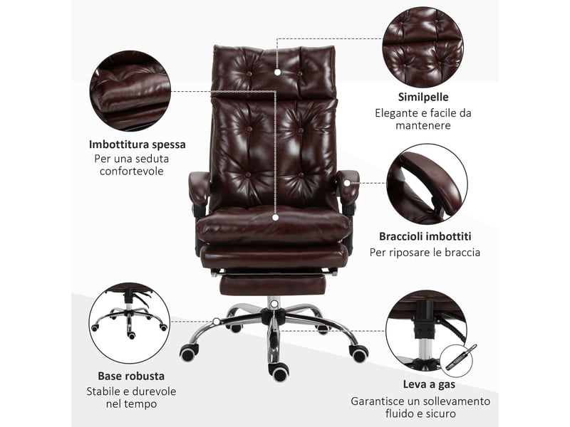  Fauteuil de bureau marron en similicuir, dossier inclinable à 135°, repose-pieds  - Conforama W