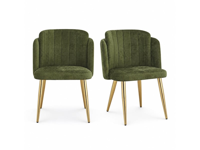  Lot de 2 chaises de salle à manger 58,5x62x78 cm rembourrées vert et doré  - Conforama A