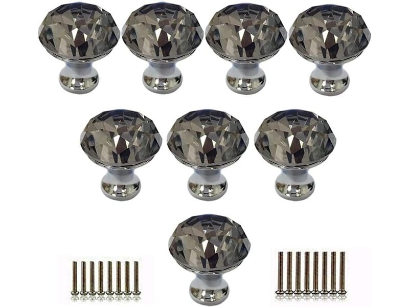  Lot de 8 poignées en cristal en forme de diamant gris de 30 mm, poignées de luxe pour tiroirs, portes et cuisine avec vis  - Conforama B