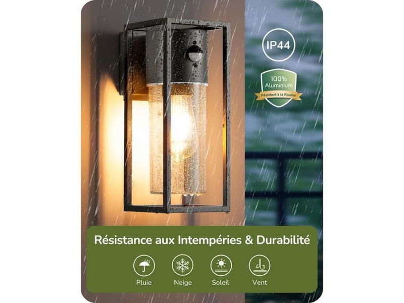 Applique murale exterieure detecteur de mouvement 110° capteur crepusculaire e27 ip44 aluminium noir 370618_AABJO33894_6_DROPFR - Conforama E