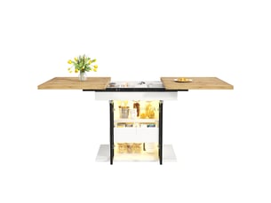 Table à manger extensible blanc, 2 tiroirs, rangement, portes vitrées, éclairage led, confort, solide - mdf et métal - 110x80x77.9cm