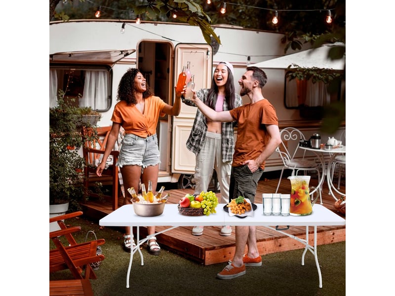  Table de jardin pliante 244 cm blanche en plastique et acier, avec poignée, pour réceptions et camping  - Conforama B
