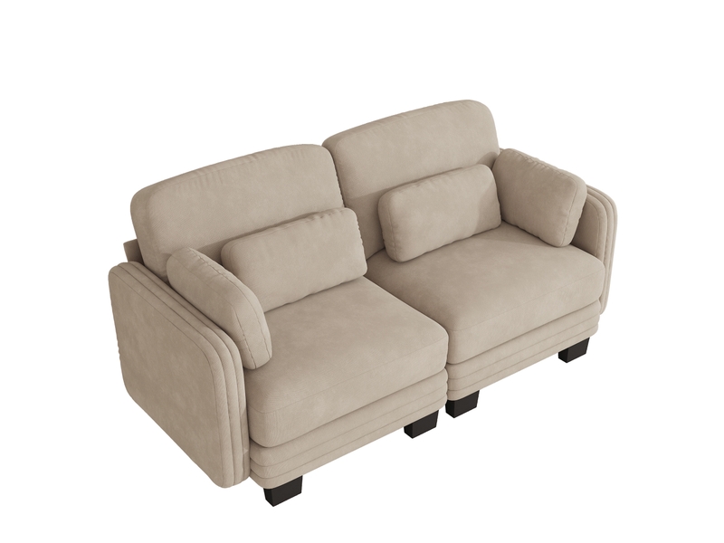  Canapé droit modulable 2 places 176x88x88 cm en chenille café clair  - Conforama A