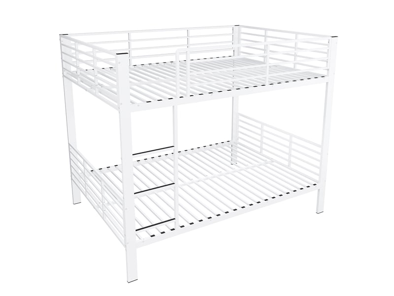  Lit superposé 140x200 cm, pour chambre, avec garde-corps, échelle et sommier à lattes, métal, blanc mat, sans matelas  - Conforama A