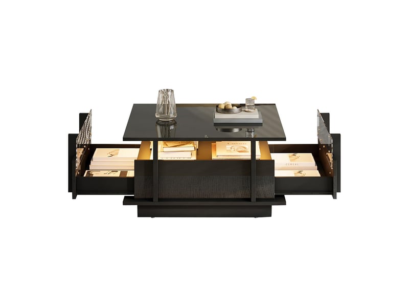 Table basse haute brillance 70x70x35 cm 2 tiroirs éclairage led cloison acrylique petits espaces noire - Conforama D