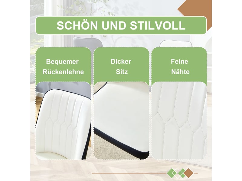 Lot de chaises 4 pièces design moderne dossier revêtement en cuir pu coloris noir et blanc pieds en métal noir - Conforama E
