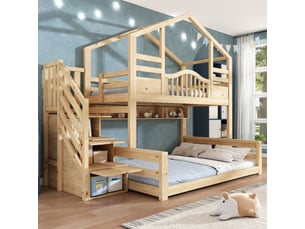 Lit superposé 2x90x200 cm <strong></strong>  <strong>254x145x206cm</strong> coloris beige
