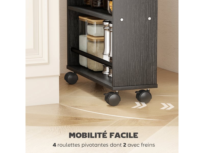 Chariot de rangement à 4 niveaux, desserte à roulettes avec poignées, desserte étroite, noir, 45 x 15 x 91 cm  - Conforama E