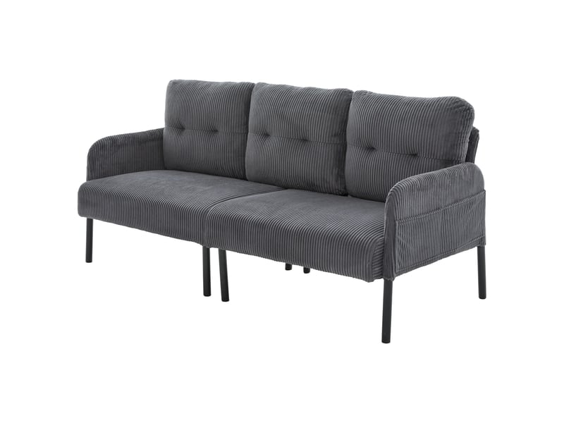  Canapé droit fixe 3 places en velours côtelé gris 171 x 72 x 80 cm avec poche latérale, salon chambre bureau 171x72x80cm - Conforama A
