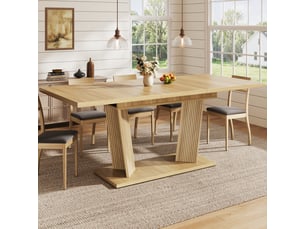 Table à manger extensible 120-160 x 80 x 76 cm en mdf finition bois naturel, base stable avec pieds antidérapants réglables.