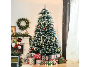Sapin de noël artificiel de 210 cm avec pied en métal, 2012 branches et aiguilles aux pointes blanches – sapin vert réaliste pour intérieur