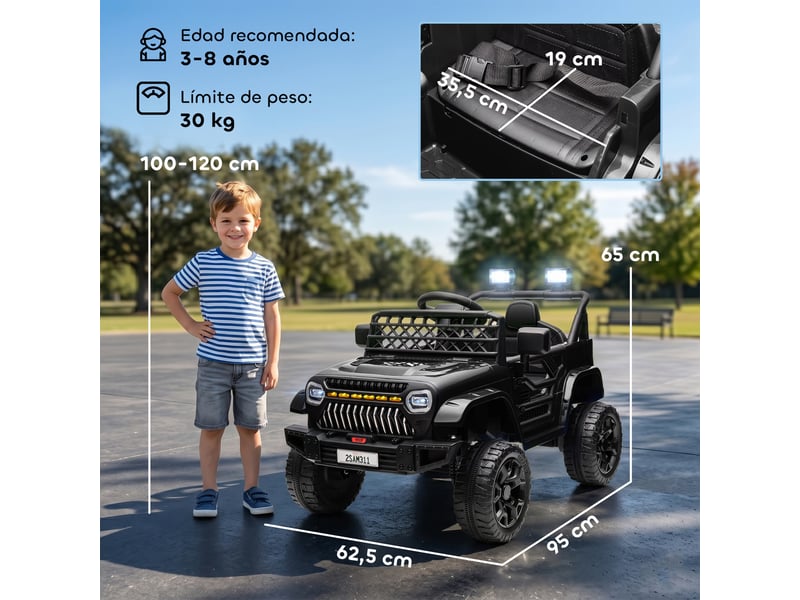  Voiture électrique pour enfants avec batterie 12v, télécommande, vitesse réglable, port usb, phares, klaxon, noire  - Conforama E