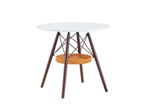 Table à manger ronde 2 à 4 places avec panier suspendu - pieds en bois massif, mdf blanc noyer ø 80 cm