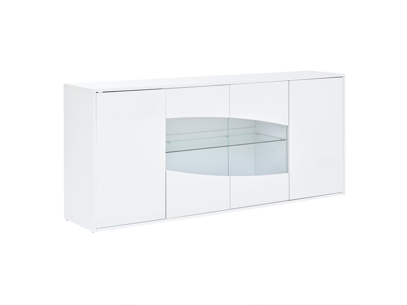  Buffet de rangement 160x35x70 cm à 4 portes avec éclairage led rgb, mdf, coloris blanc haute brillance, design moderne  - Conforama A