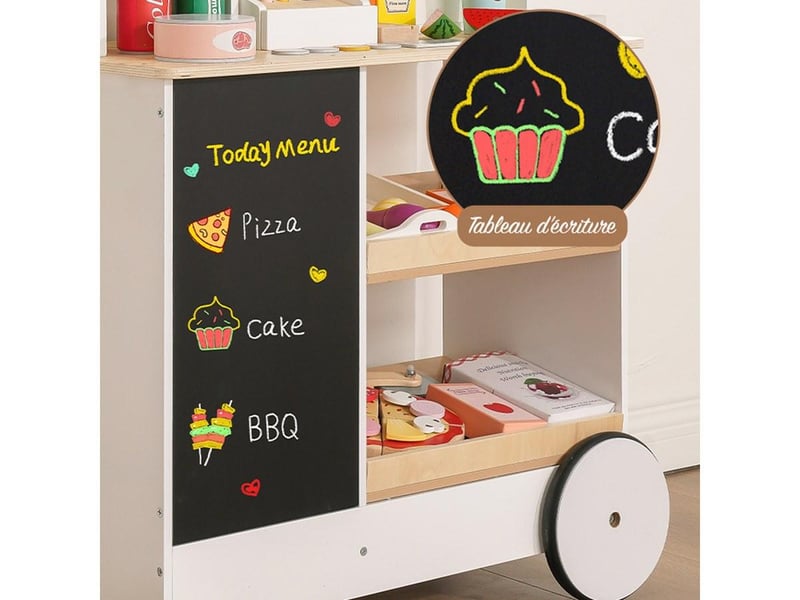 Stand de snacking en bois - avec accessoires et tableau noir - 110 cm GTK446 - Conforama D