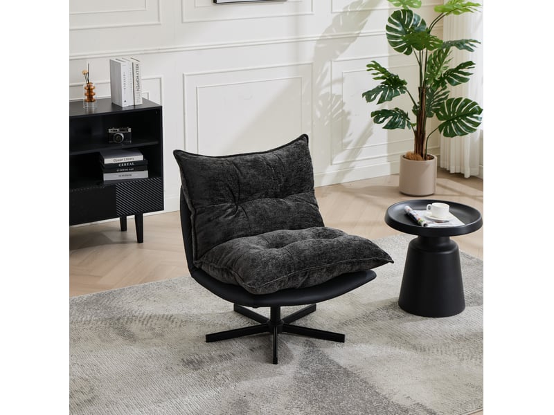 Fauteuil relax pivotant avec dossier inclinable 3 positions et mousse à mémoire, base métallique noire, gris foncé - Conforama B
