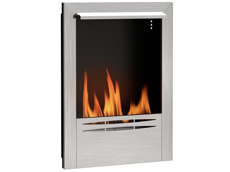  Cheminée à bioéthanol encastrable en acier, capacité 0,9 l, autonomie de 3,3 heures, 48 x 18 x 59 cm, argent  - Conforama A