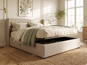 Lit coffre 160x200 cm <strong>MIOOSUT</strong>  <strong></strong> coloris beige