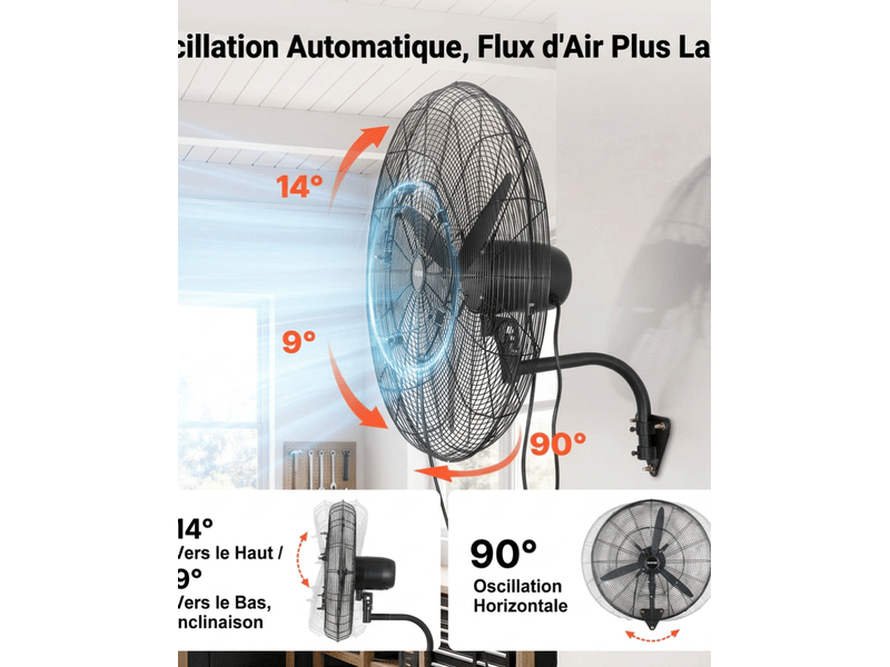 Ventilateur mural industriel 760mm brumatiseur 3 vitesses oscillant pour atelier garage - Conforama E