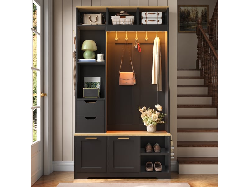 Portemanteau avec banc et rangement 100 x 186 cm en mdf noir - Conforama B