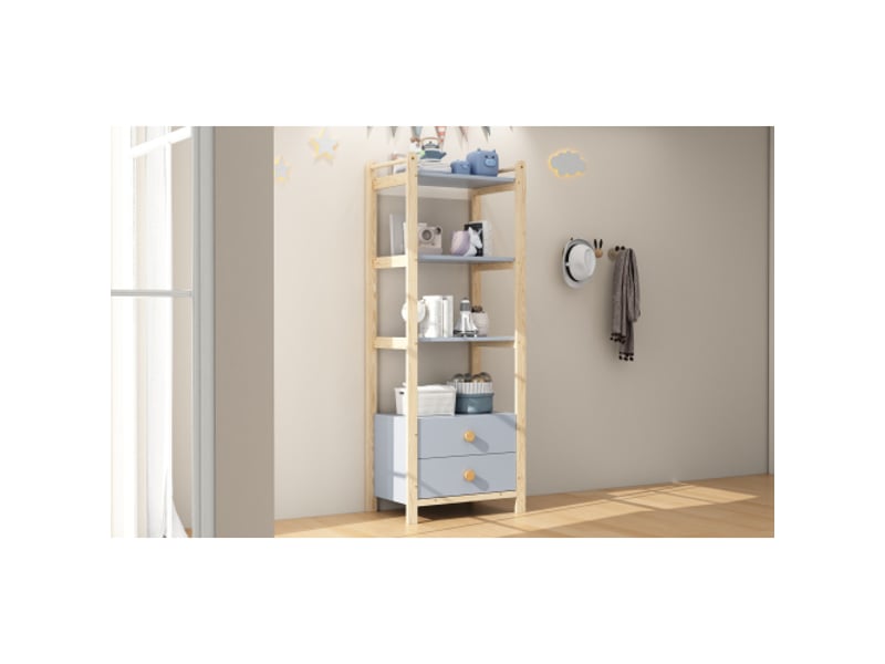  Armoire double pliante enfant modulable - penderie et étagères, tiroirs, cadre pin bleu et bois naturel 180 cm  - Conforama E
