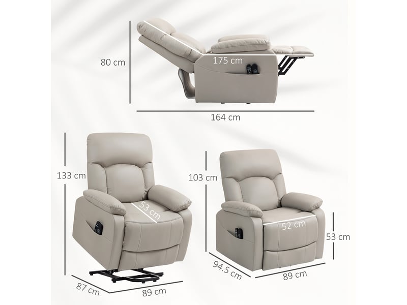  Fauteuil releveur électrique massant et chauffant en simili cuir gris 89x94,5x103 cm  - Conforama C