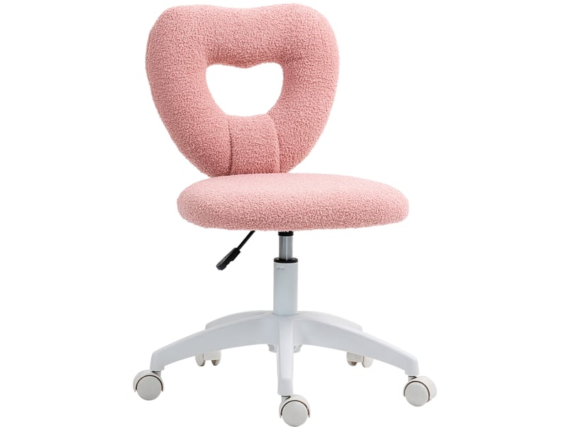  Chaise de bureau rose en tissu teddy, dossier cœur et hauteur réglable, idéale pour bureau ou coiffeuse  - Conforama A