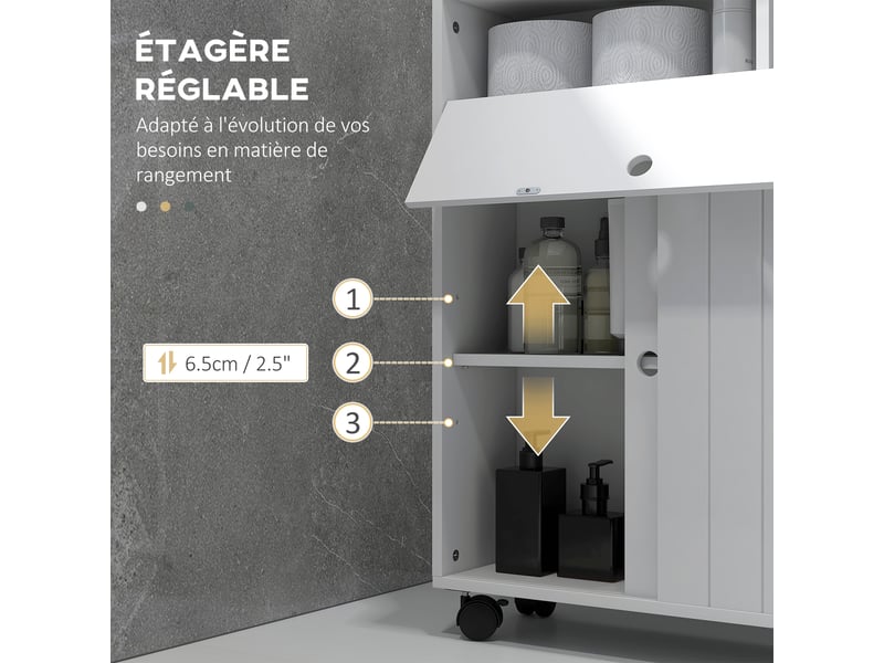  Meuble de rangement toilette salle de bain avec rangement papier toilette sur roulettes - blanc 52 x 17 x 67 cm  - Conforama R