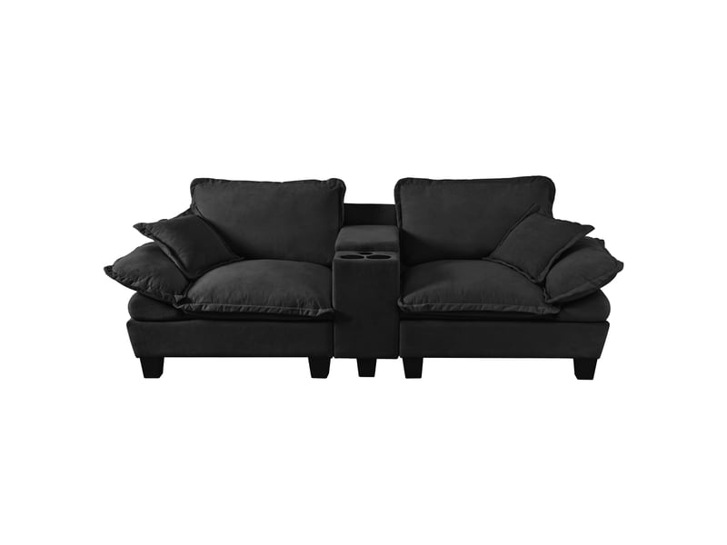  Canapé modulable noir en chenille avec rangement caché et usb, design moderne pour salon ou appartement  - Conforama A
