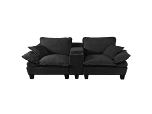 Canapé modulable noir en chenille avec rangement caché et usb, design moderne pour salon ou appartement