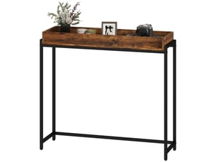 Console étroite en métal et panneau marron rustique, table d’entrée pour salon et couloir