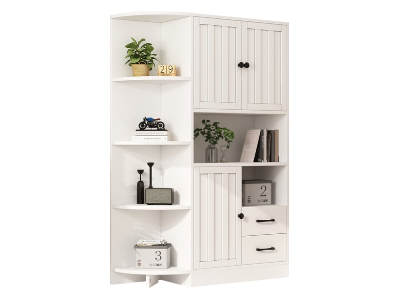  Meuble de rangement - vitrine avec 3 armoires et 2 tiroirs, bibliothèque 14 cases, design fonctionnel, blanc, 104x35x155 cm  - Conforama A
