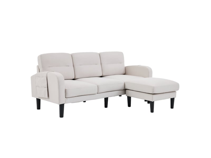  Canapé d’angle 3 places 204x136 cm – beige – modulable, méridienne et poches latérales de rangement  - Conforama A