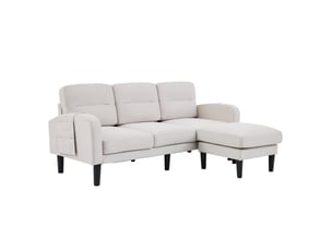 Canapé d’angle 3 places 204x136 cm – beige – modulable, méridienne et poches latérales de rangement