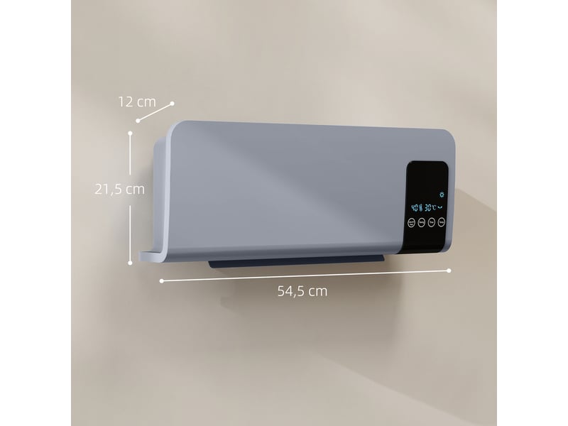  Radiateur électrique mural, 1000 w2000 w, avec affichage led et télécommande, 54,5 x 12 x 21,5 cm, gris  - Conforama E