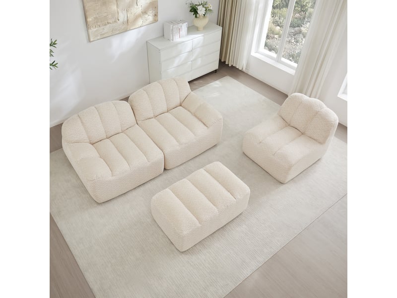 Canapé d’angle coquille 3 places avec pouf beigeblanc – 288 x 165 x 79 cm Fay Lum - Conforama D