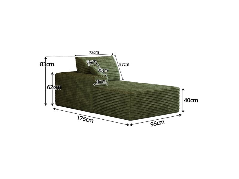  Canapé d'angle réversible avec méridienne, assise généreuse et sans montage, en tissu effet velours côtelé vert  - Conforama D