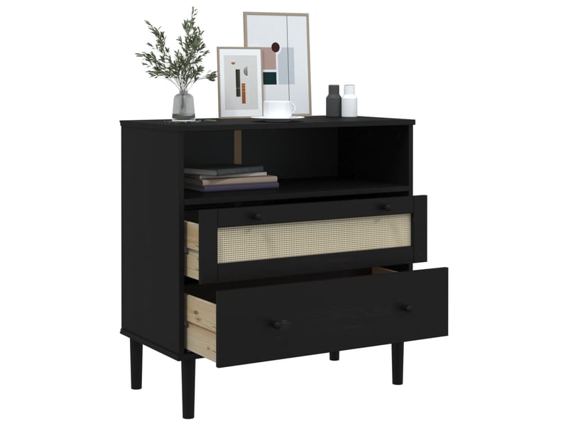 Buffet - bahut - meuble de rangement senja aspect rotin noir 80x40x80 cm bois massif de pin  - Conforama D