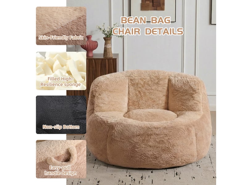  Fauteuil pouf géant en fourrure synthétique avec garnissage mousse déchiquetée et poignée, multicolore, 56 × 45 × 31 cm  - Conforama D