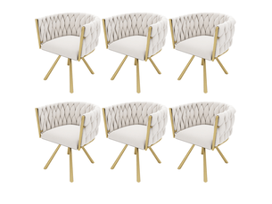 Lot de 6 chaises de salle à manger en velours beige et doré pivotantes à 360°