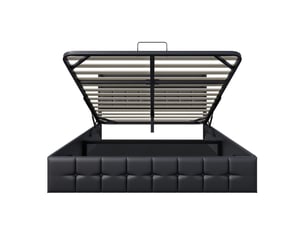Lit double coffre - 140 x 200 cm-noir - en similicuir pu, avec tête de lit de rangement, éclairage led intelligent, prises et vérins hydrauliques