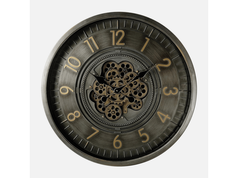  Horloge murale fabrilamp trento 66 x 66 cm cuir doré engrenages mobiles 215510062 - Conforama E