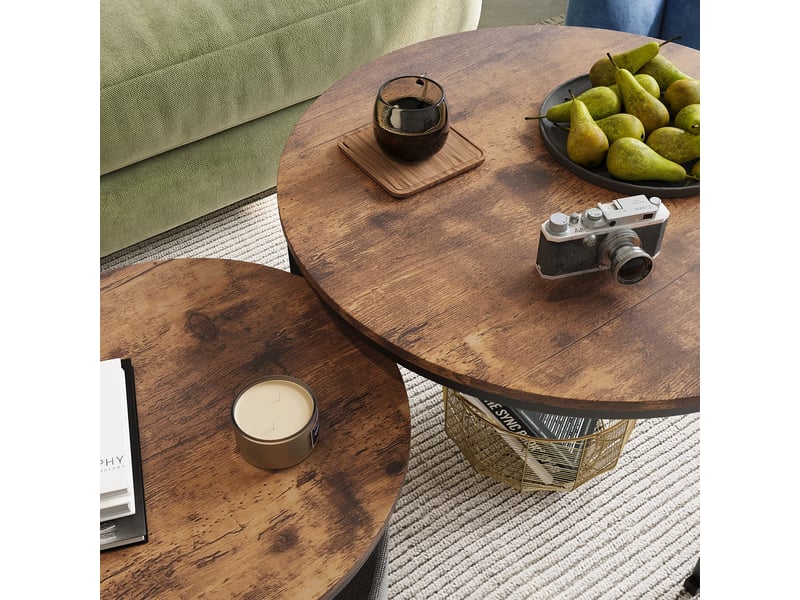  Lot de 2 tables basses rondes gigognes style industriel – brun antique – ø 70 et 50 cm  - Conforama E