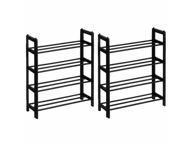  Lot de 2 étagère à chaussures empilable 4 niveaux en métal &amp; plastique noir, capacité 8 paires - longueur 50 x profondeur 19 x hauteur 65 cm  - Conforama A