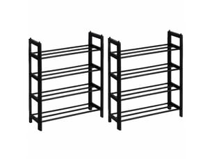 Lot de 2 étagère à chaussures empilable 4 niveaux en métal & plastique noir, capacité 8 paires - longueur 50 x profondeur 19 x hauteur 65 cm