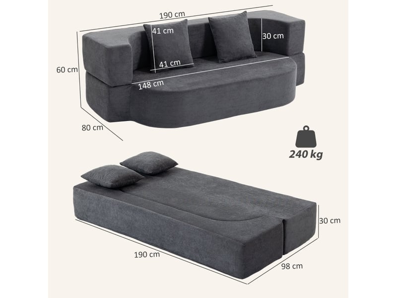  Canapé-lit 190x80x60 cm pliable sans cadre gris foncé sans matelas  - Conforama E